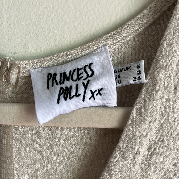 Princess Polly Tan Beige Boho Casual Linen Beach V-Neck Romper Jumpsuit Sz 2 - Picture 5 of 13